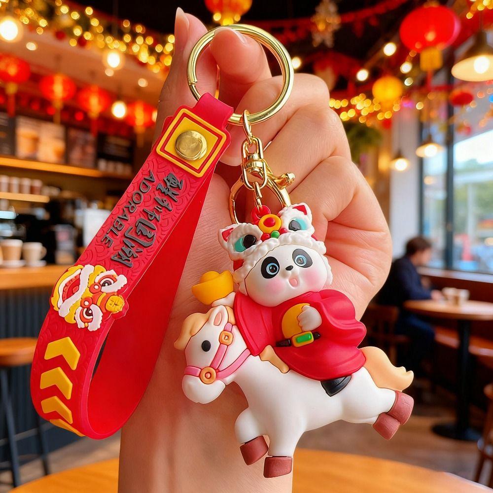 Chinesischer Stil Panda Schlüsselanhänger Anhänger Niedlicher Löwentanz Schlüsselanhänger Festliche Dekoration