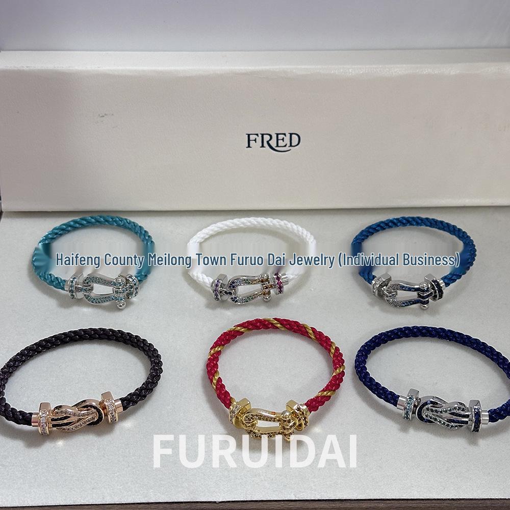 Fei Family Year of the Horse Diamond Horseshoe Buckle 8-Shaped Bracelet - Unisex, Versatile DIY Hand Rope for Couples