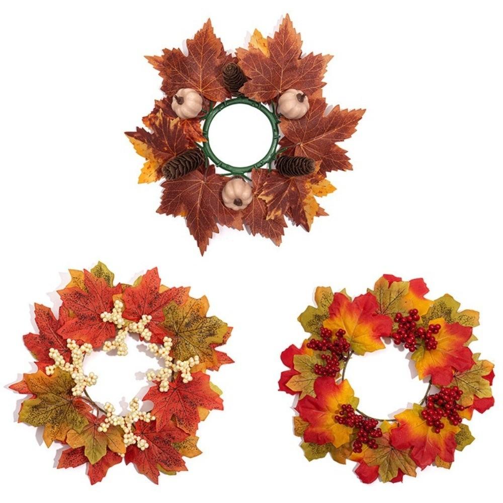 Simulation Artificial Maple Leaves Garland Sunflowers Maple Candle Holder  Fireplace Window