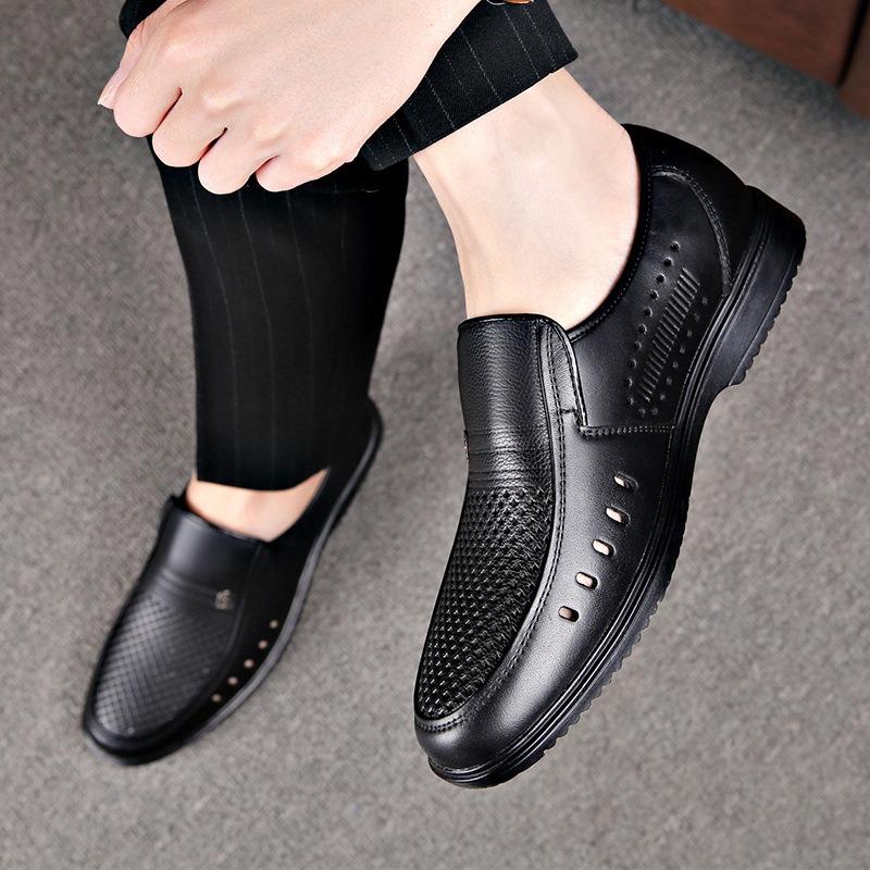 2024 Men Summer Loafers Genuine Leather Soft Man Casual Slip-on Cutout Footwear Tenis Masculino Shoes for Men Non-slip Sandalias