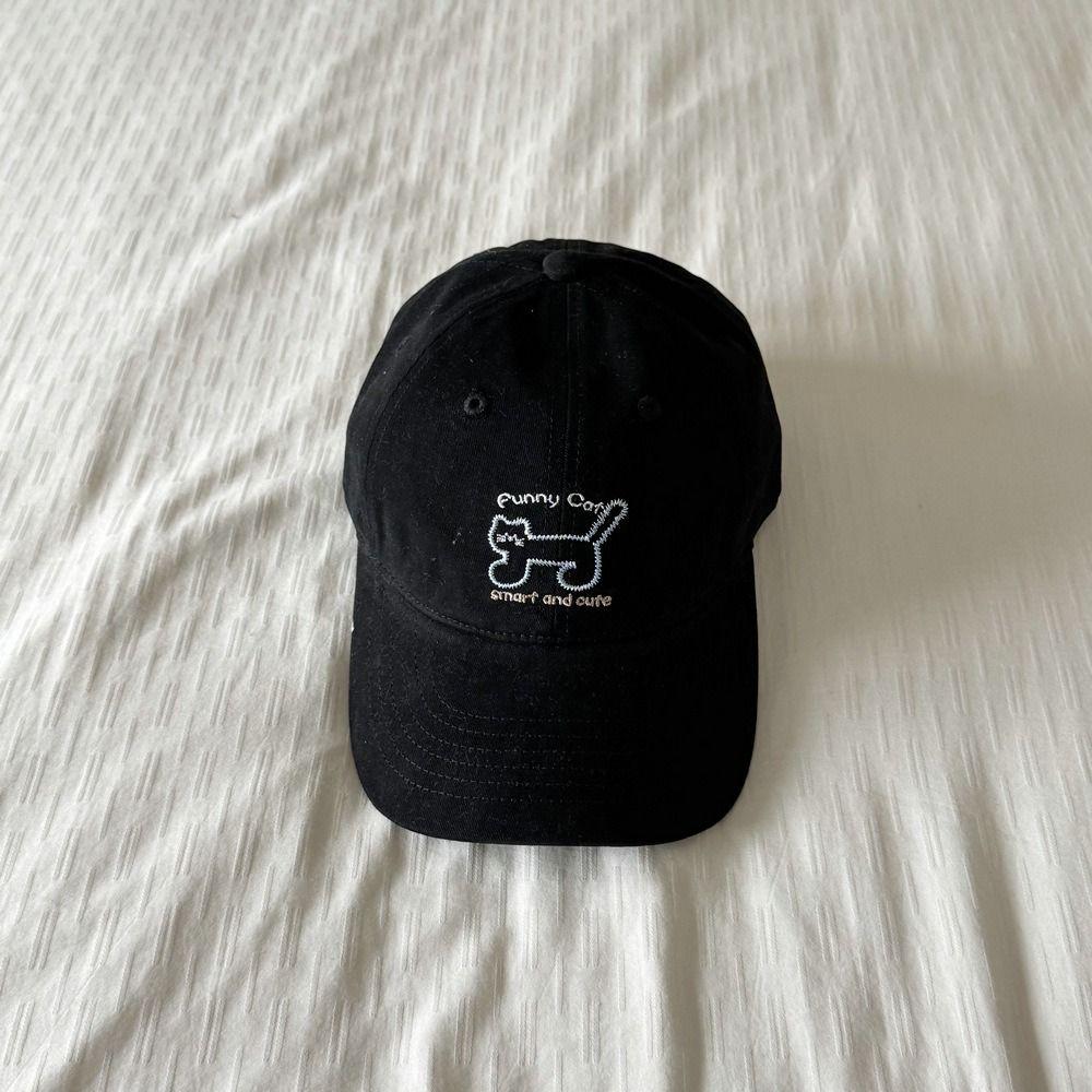 Korean Style Sunscreen Baseball Cap Adjustable Cotton Peaked Hat Cat Embroidered Cap  Unisex