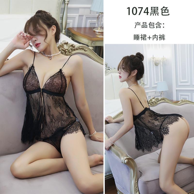 Sexy lingerie sexy suspender lace split nightdress seduction short skirt teases bed seduction
