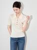Exquisite French-Style Flamingo Embroidered Turn-Down Collar Knit Top for Women - New Summer Short Sleeve Fashion