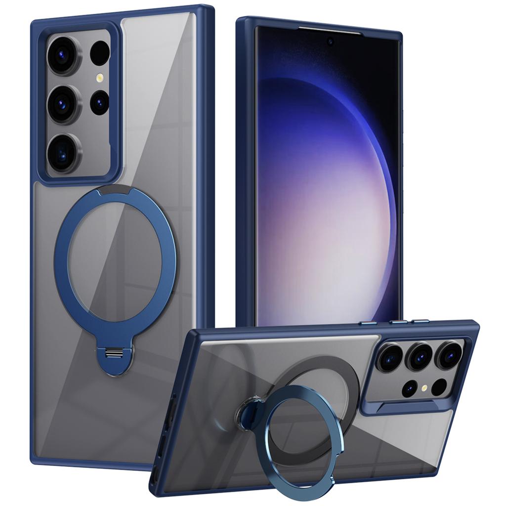 For Samsung Galaxy S23 Ultra Magnetic Case TPU+Acrylic Phone Cover Rotary Ring Kickstand