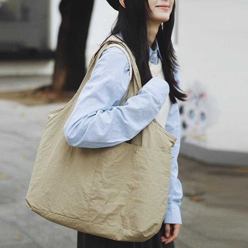 Literature and art small fresh large capacity tote bag casual multi-grid light portable shoulder cloth bag women