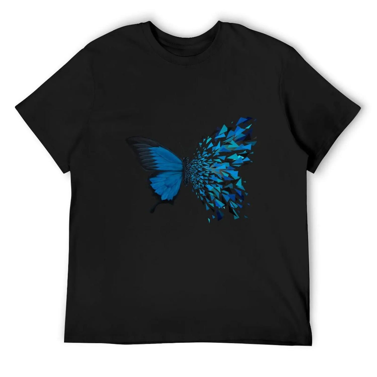 Blue butterfly geometric explosion T-Shirt luxury t-shirt summer shirt funny gifts rapper graphic tees shirts graphic tee men S