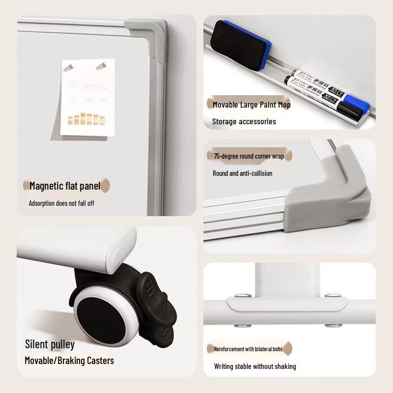 Mobile Double-Sided Magnetic Whiteboard with Adjustable H-Stand, 60x90cm