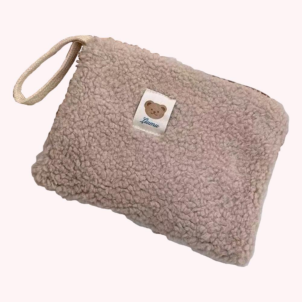 Plush Ladies Wash Bag Portable Storage Bag Large Capacity Multi-function Casual Fashion Cute Bear Pattern for Weekend Vacation