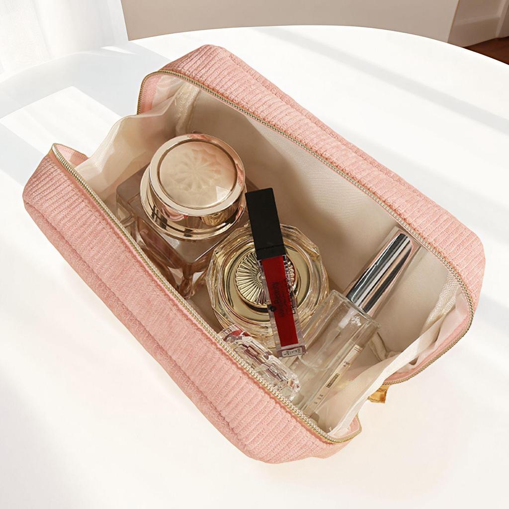 Vielseitige Cord-Clutch mit großer Kapazität für Make-up & Toilettenartikel