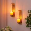 Sziqiqi Gold Candle Sconces Wall Decor Set of 2 - Rustic Pillar Wall Candle Holder for Farmhouse Vintage Hallway Wall Decor Decorative Bathroom Metal