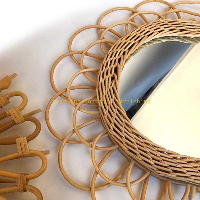  Natural Rattan Innovative Art Decorative Makeup Mirror Dressing Living Room Bathroom Wall Hanging Craft