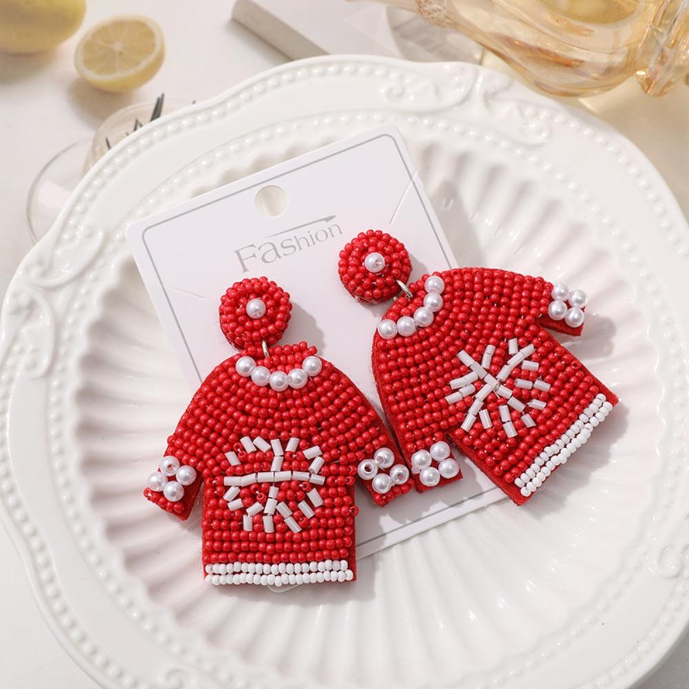 Xmas Handmade Beaded Ear Drop Sweater Boots Ear Stud Vintage Merry Christmas Earrings  New Year