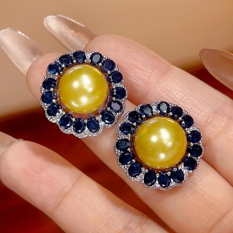 Jewelry Pearl Stud Earrings Sapphire Imitation Natural Australian White Pearl Nanyang Pearl Women'S High Sense
