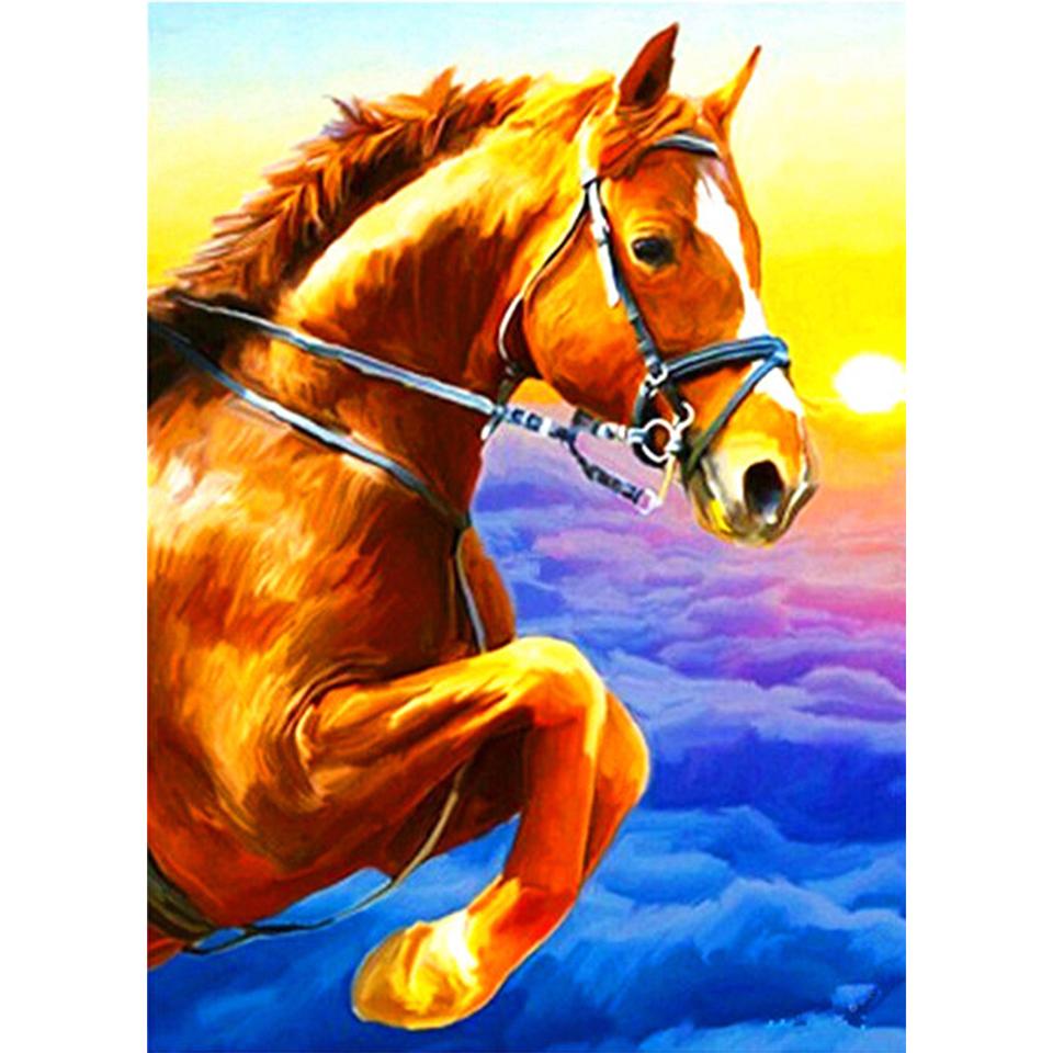 5D-Runddiamantgemälde mit Tierdiamantstickerei „;Pferd"; Strass-Mosaik-Bild, Kreuzstich-Set, DIY-Heimdekoration, Geschenk