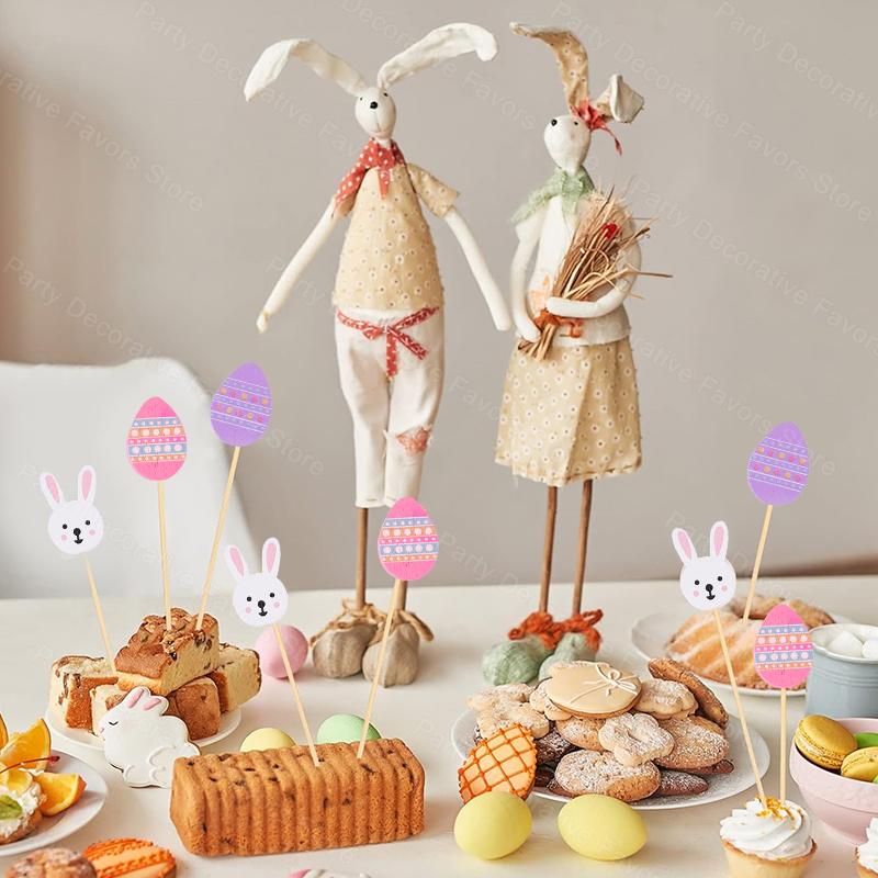 100pcs Easter Disposable Bamboo Skewers Rabbit Eggs Food Picks Fruit Fork Cupcake Buffet Stick Easter Party Decoration Birthday