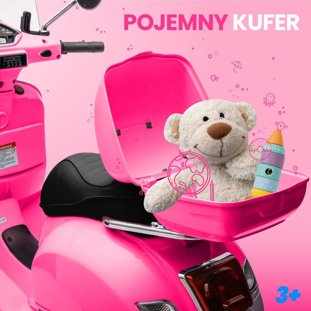 Ride-on Toy for a Child Vespa Scooter Battery-Powered With a Trunk Fuchsia Sun Baby