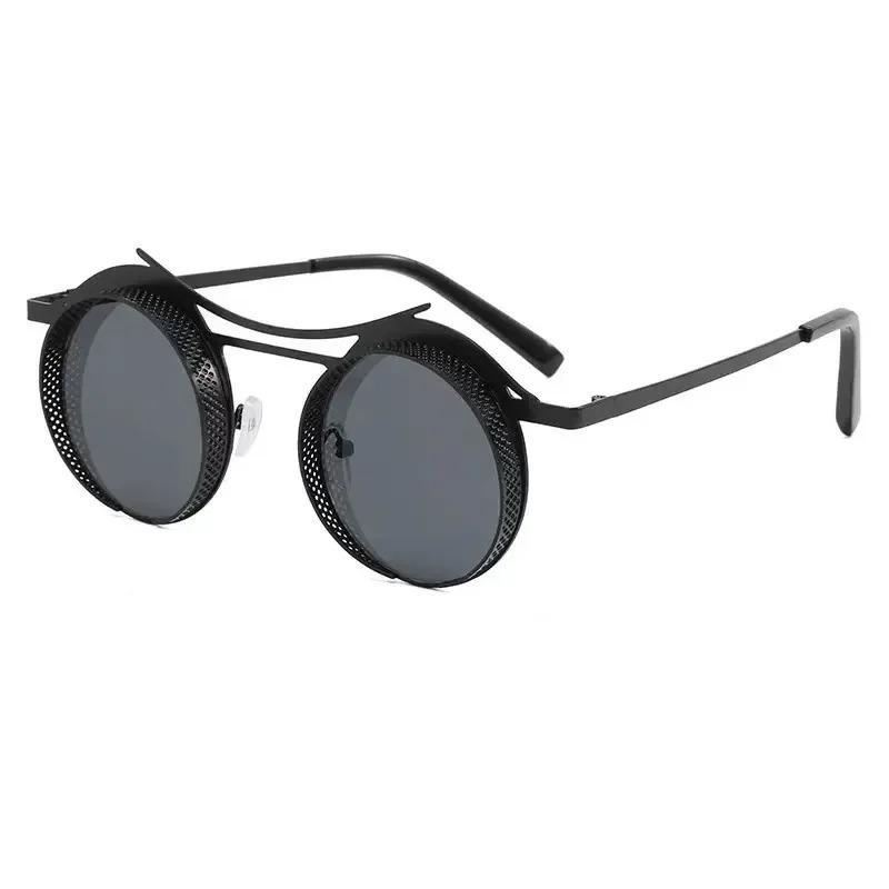 

2025 New Retro Fashion Steampunk Round Sunglasses for Women Men Versatile Retro Mesh UV Protection Beach Shades Glasses чорний