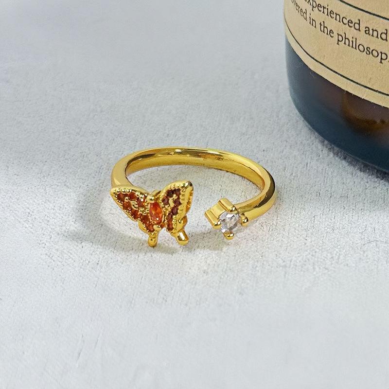 Mittelalterlicher Vintage Hepburn Wind Farbe Schatz Schmetterling Super Flash Zirkon Persönlichkeit Öffnungsring Damenmode Schmuck