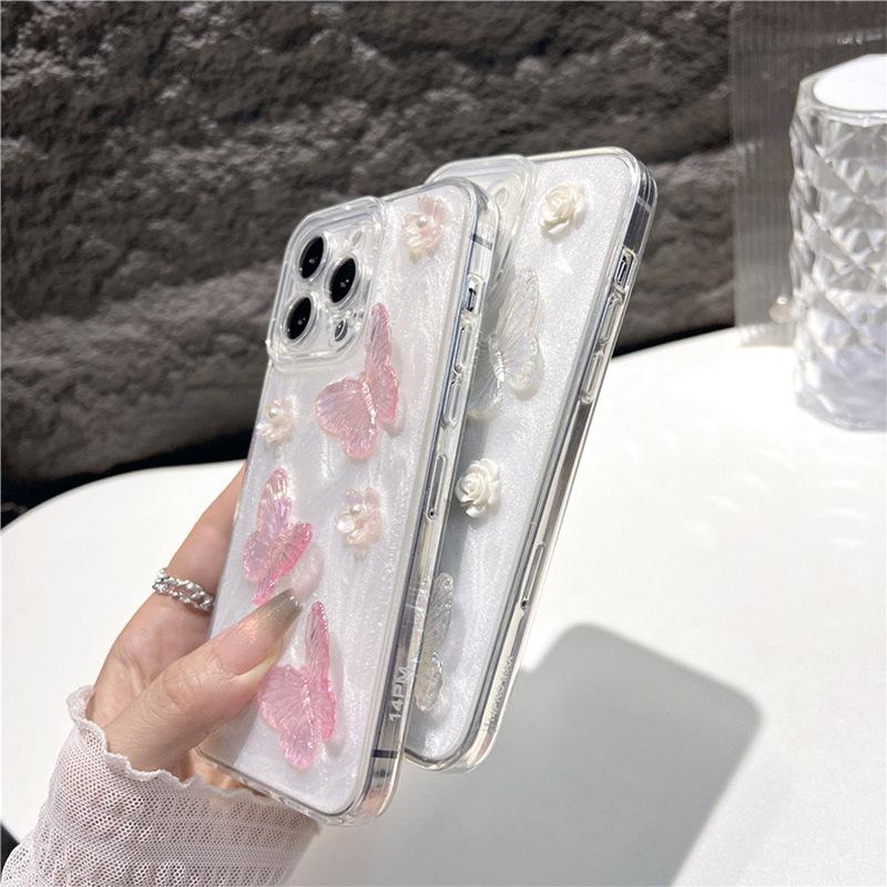 Glitter Epoxy Mobile Phone Case Is Suitable For Apple 17Promax Flower Iphone16 Butterfly Small Fresh Fine Hole