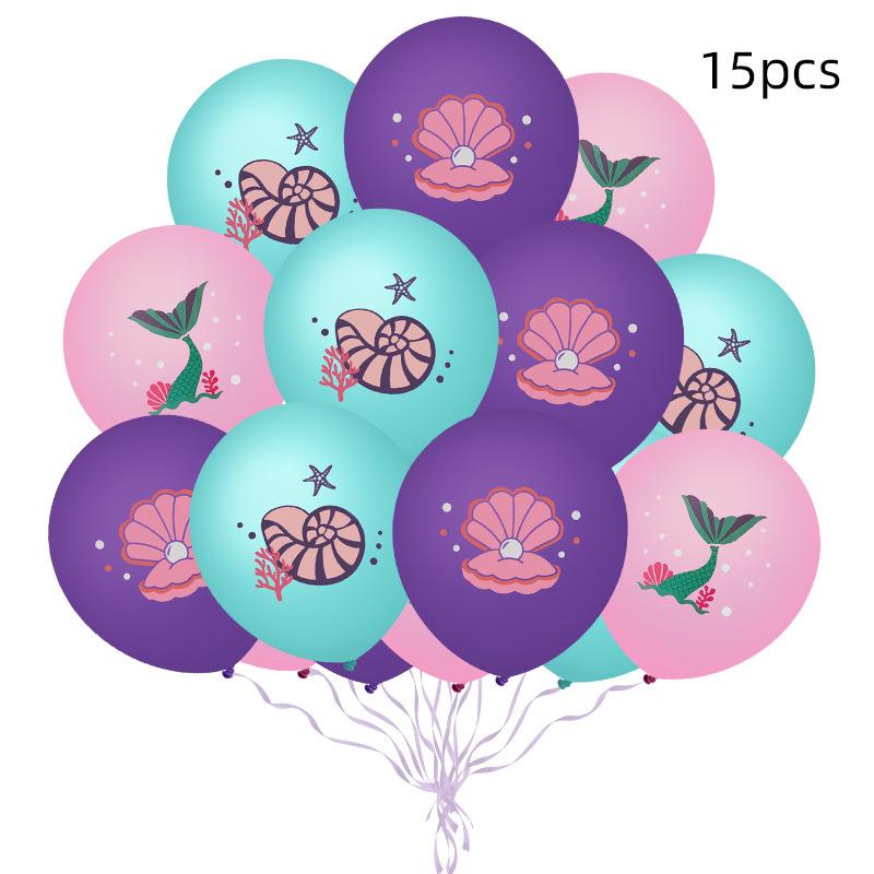 

15Pcs Mermaid Fish Tail Latex Printed Balloon Bundle Birthday Atmosphere Decoration Balloon Bundle 12