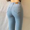 Plus Size High Waist Stretch Light Blue Denim Slim Fit Pencil Pants for Women