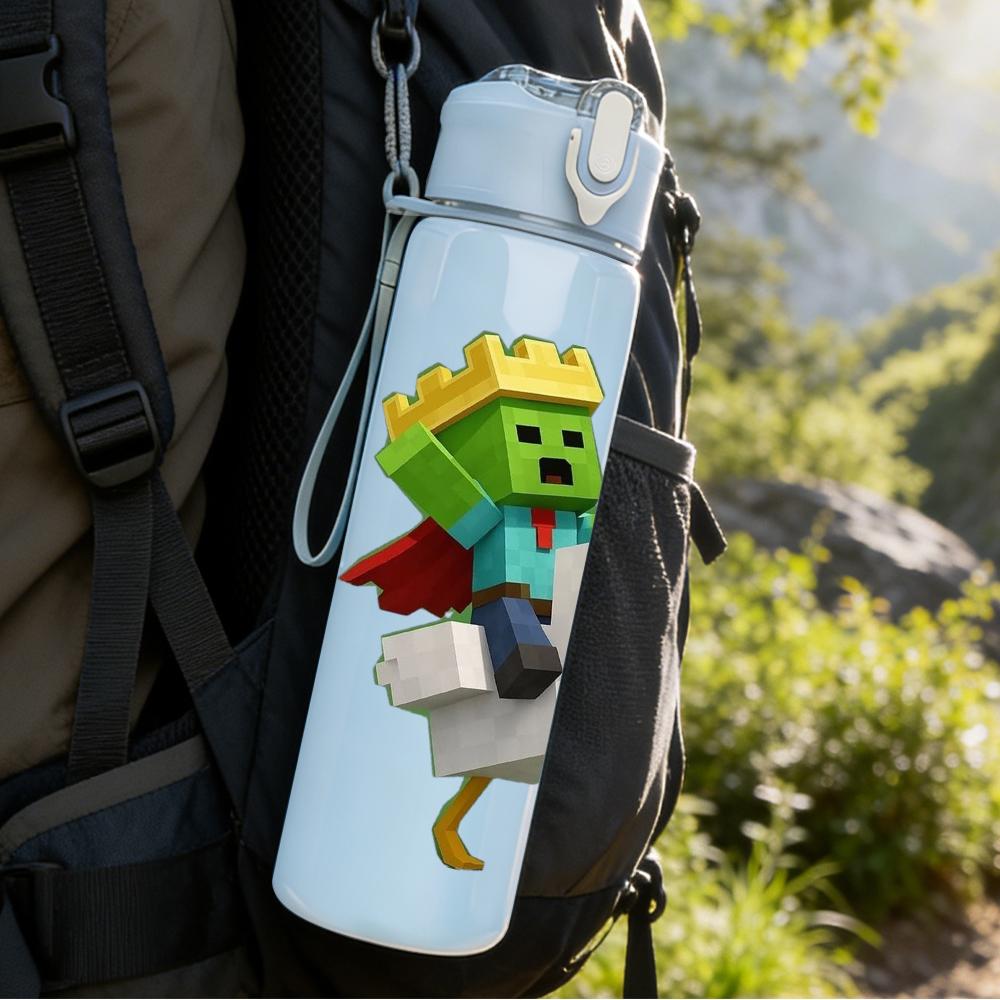 1PC Minecraft Duck Warrior Character 750ml Color Plastic Sports Water Bottle Leakproof Flip Straw Lid Suitable for Sports Office Home Use