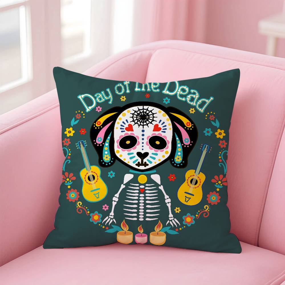 Mexico Easter Flower Skeleton Pillow Case Pattern Printing Pillowcase Living Room Sofa Cushion Cover Bedroom Room Decor