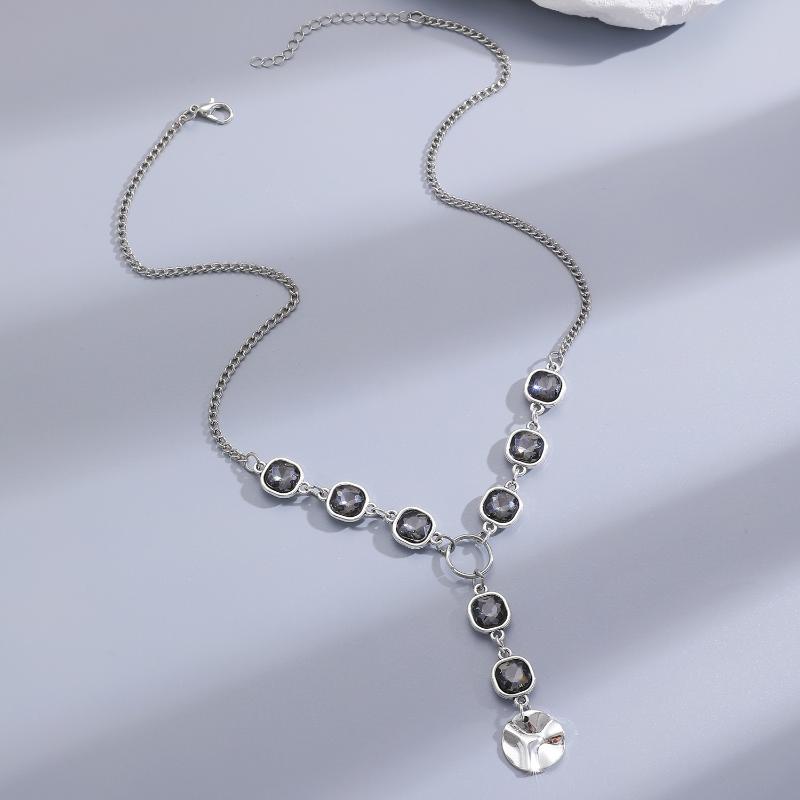 Fashionable Square Black Diamond Necklace Set Simple Geometric Inlay Splice Earrings Bracelet Necklace Jewelry Accessories Gifts