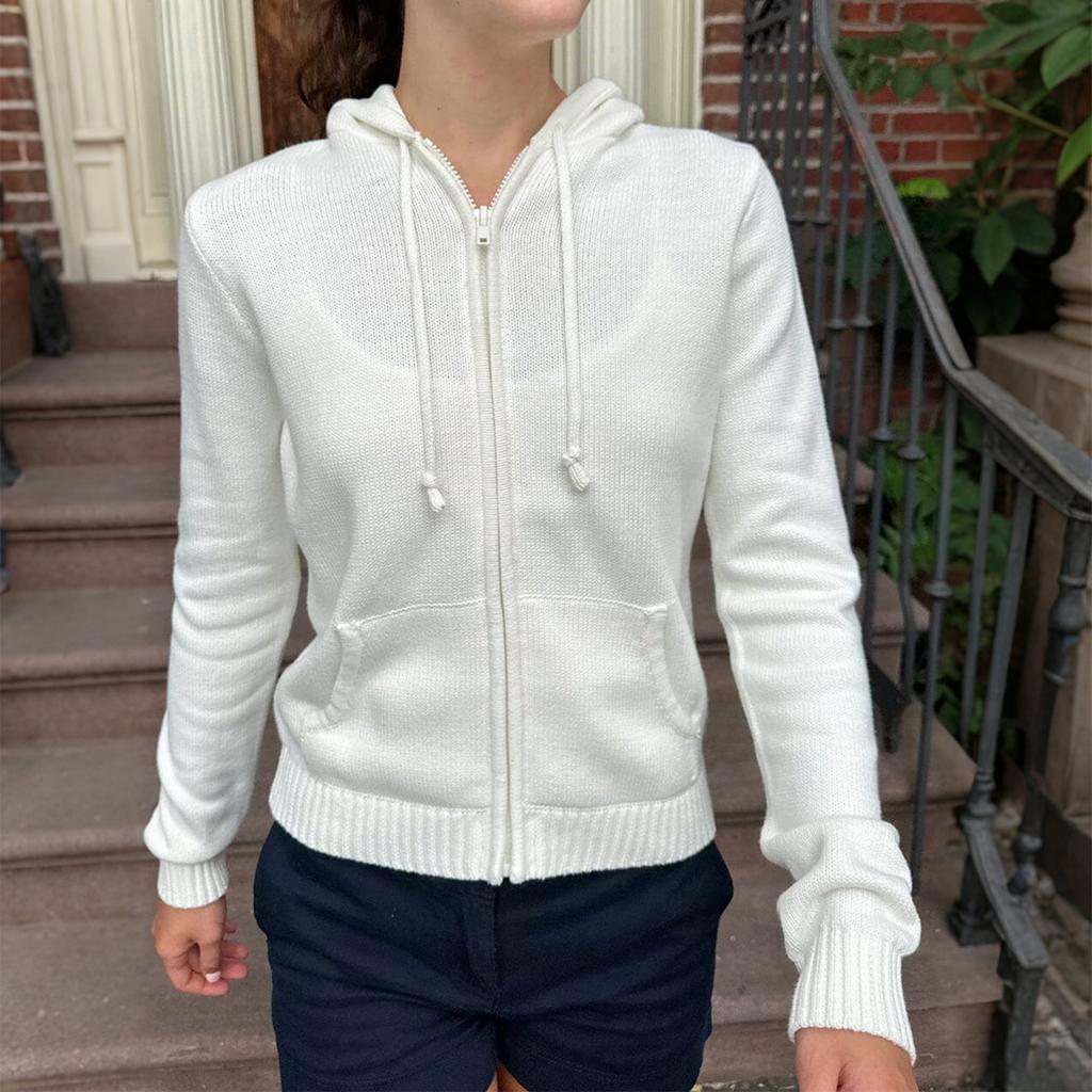 Modische und schlichte einfarbige Sweatshirt-Jacke mit langen Ärmeln, Woll-Damenbekleidung, 2025 Herbst und Winter, mit Kapuze, kurz, vielseitiges Oberteil