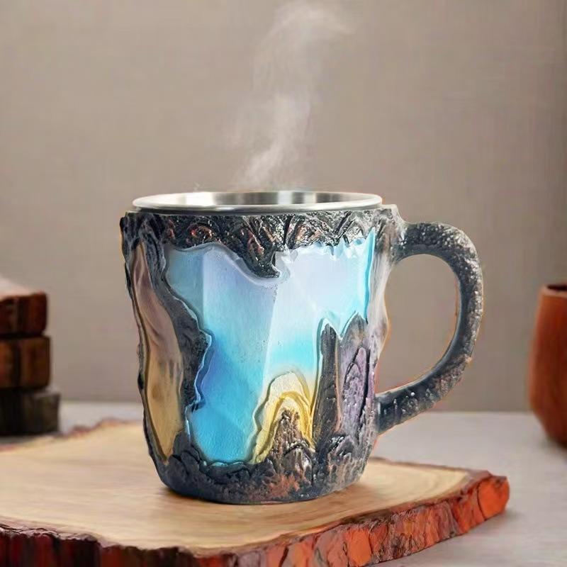 Faux Mineral Crystal Coffee Cup Resin Transparent Stylish Drinkware for Home Office Cafe Decorative Beverage Drinking Container