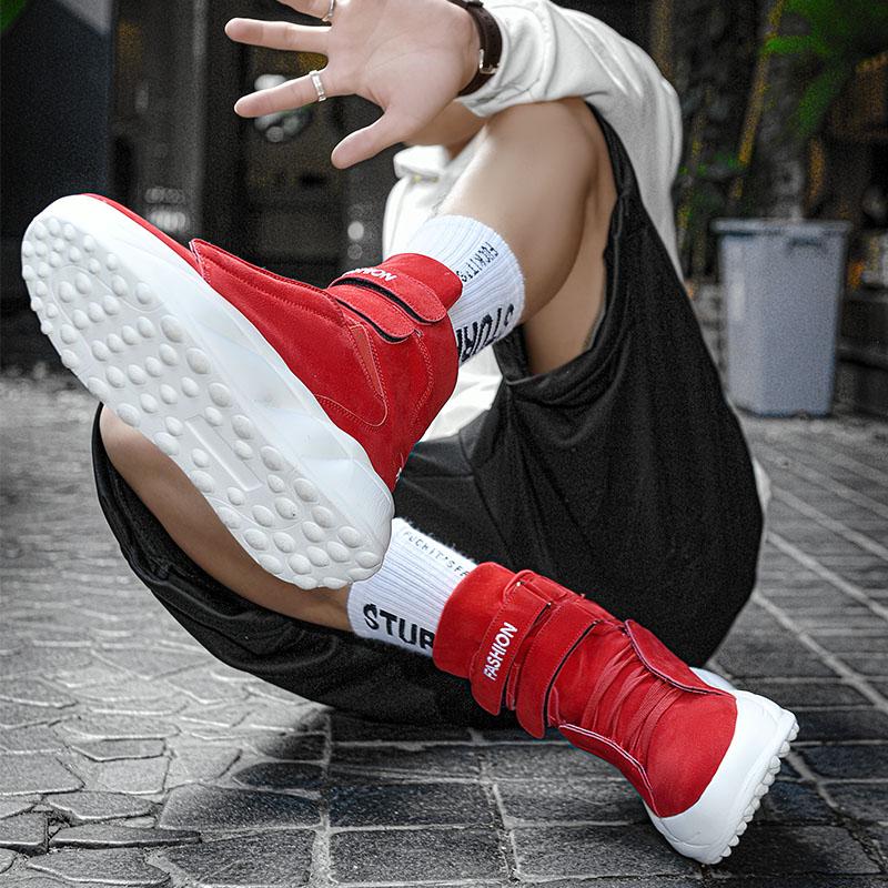 Persönlichkeit schlichte Martin Stiefel Herren High Top Leder rot Freizeitschuhe Herren Englischer Stil Punk Lederstiefel Klettverschluss