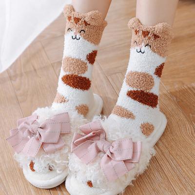 Flauschige Schlafsocken Warme Niedliche Katze Plüschsocken Dehnbar Atmungsaktiv Winter Indoor Socken für Zuhause Lounge Schlaf Weihnachtsgeschenk