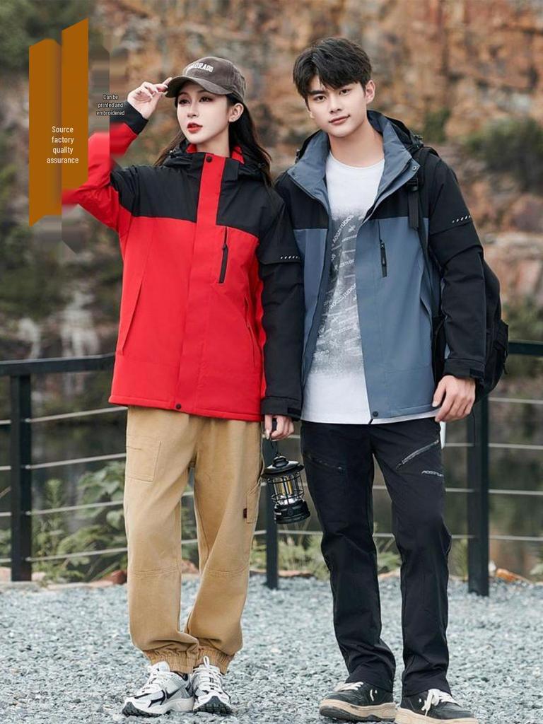 Thickened Fleece-Lined Storm Jacket: Windproof, Warm, Couple Style, Customizable Logo for Outdoor Workwear.