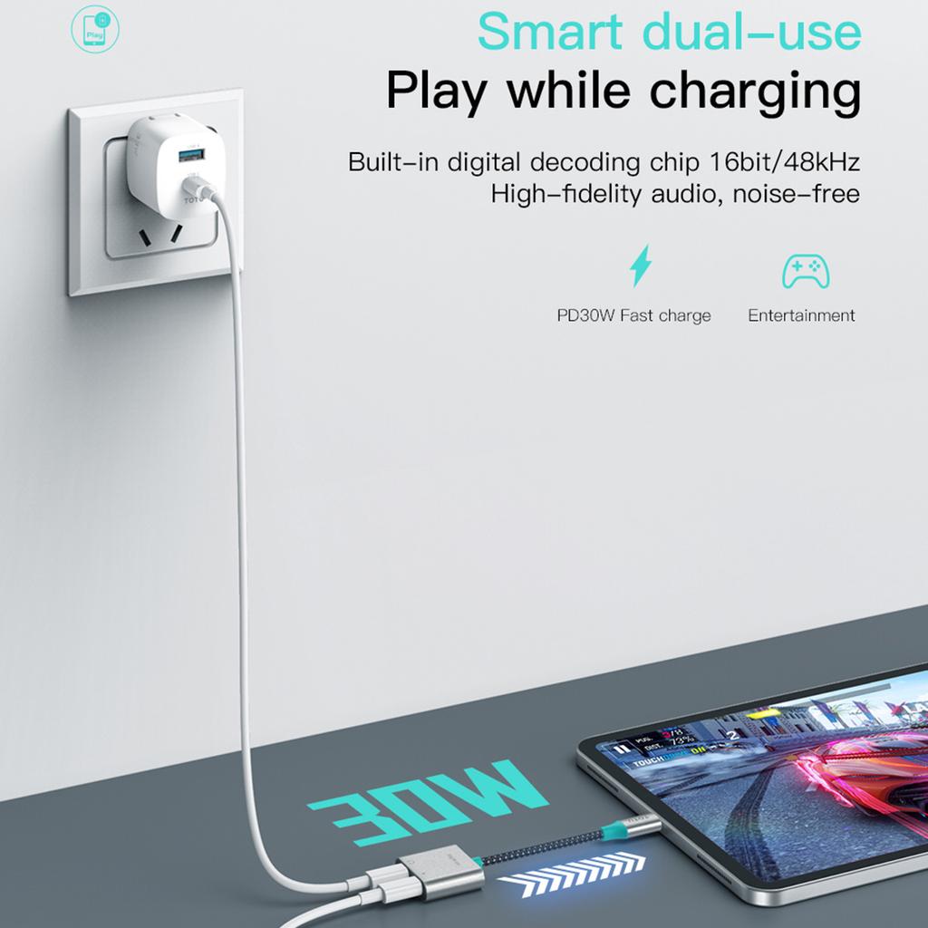 TOTU AD-5 13cm USB-C to USB-C + 3.5mm Audio Adapter Cable Support PD 30W Fast Charging