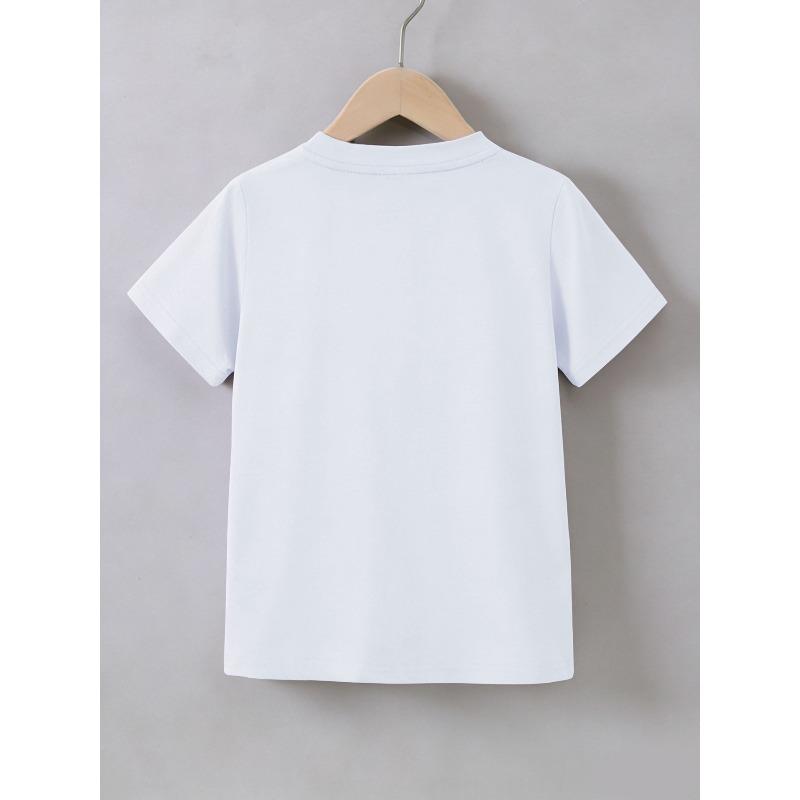 Girls Q-Style Flower Heart Print Crewneck Short Sleeve Tee, Sweet Ins Casual Basic Top