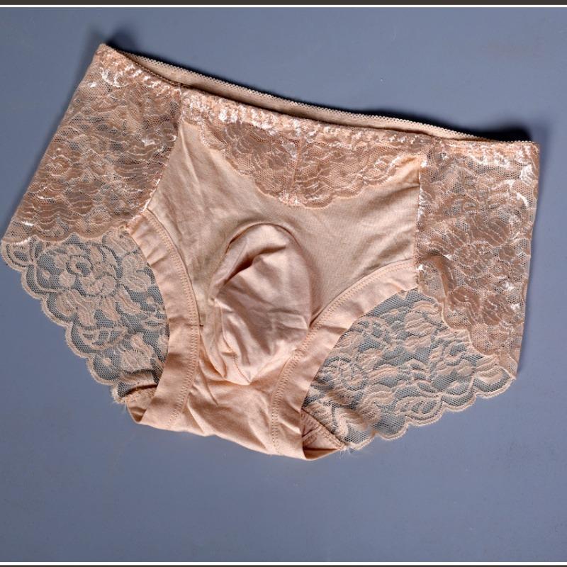 3XL Large Size Sissy Pouch Panties Mens Physiology Underwear Sexy Lace Soft Comfortble U Convex Briefs Feminization Gay Lingerie