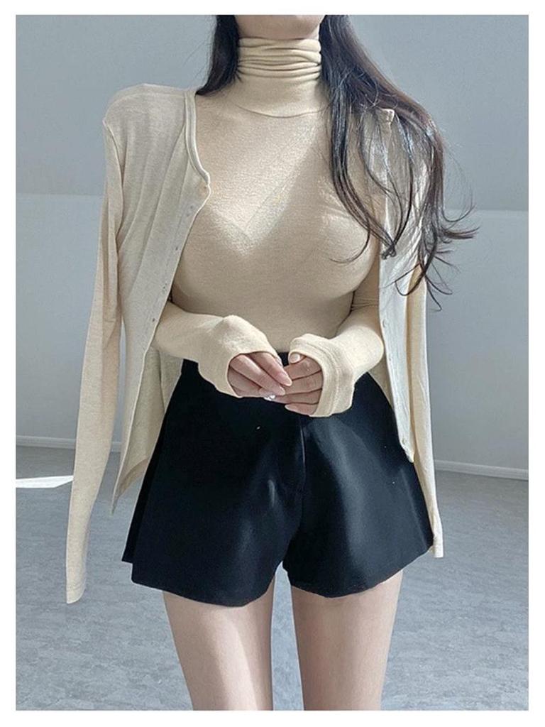 Women's Korean Slim Fit High Neck Long Sleeve T-Shirt