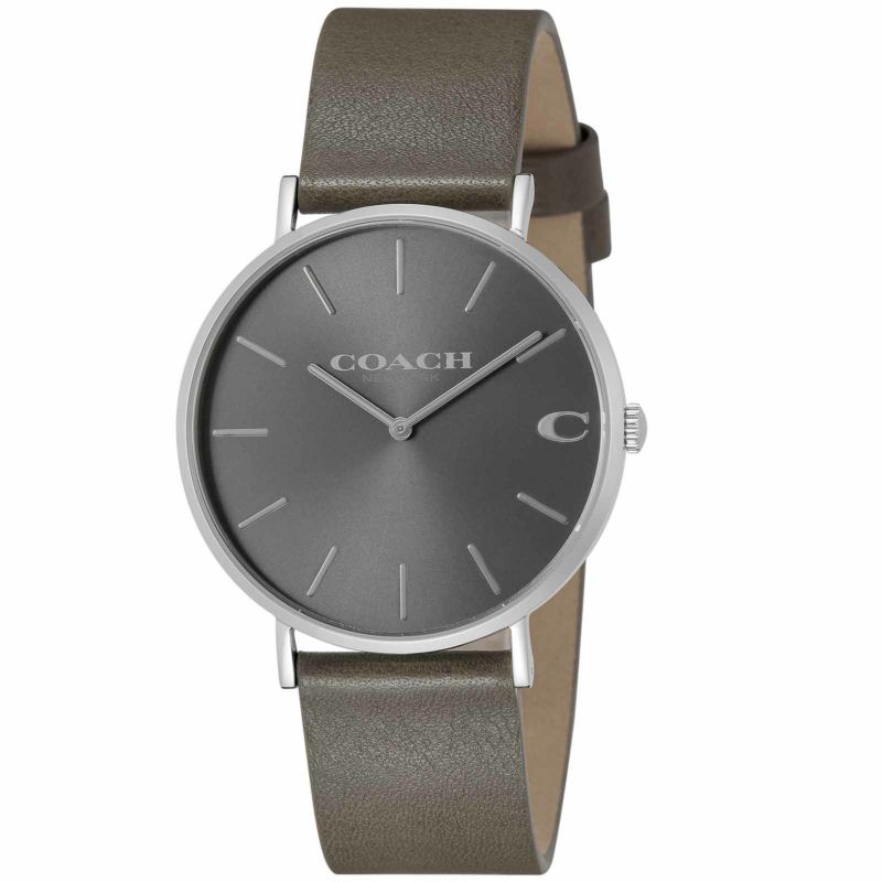

Coach Men s Grey Dial Watch, Pu Leather Strap, Stainless Steel Case 14602153 коричневий