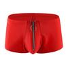 Men Boxers Zipper Closure Low Waist Elastic Solid Color U Convex Soft Breathable