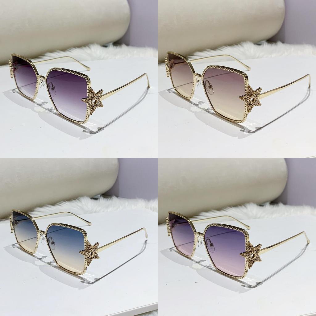 Dins Metal Large Frame Sun Glasses With Purple Lenses For Fashion Streetwear