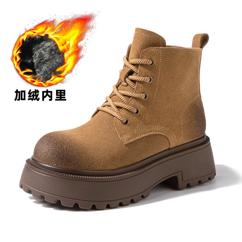 Fashion thick-soled heightening Martin boots women's 2025 autumn new retro thin polished short boots lace-up rhubarb boots