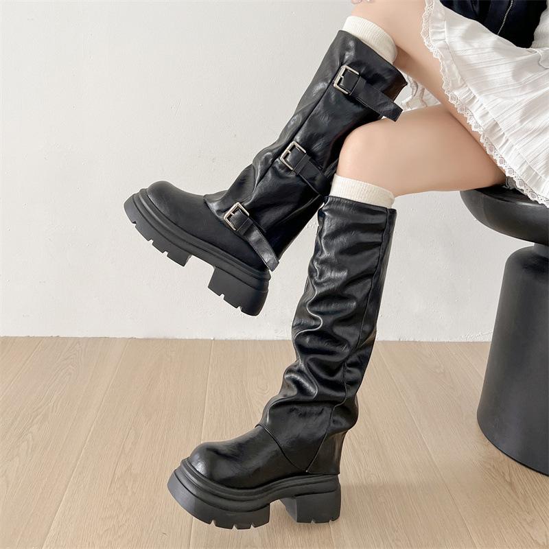 White fashion explosion thin medium and long boots women's shoes 2025 new autumn small thin thick heel trouser boots