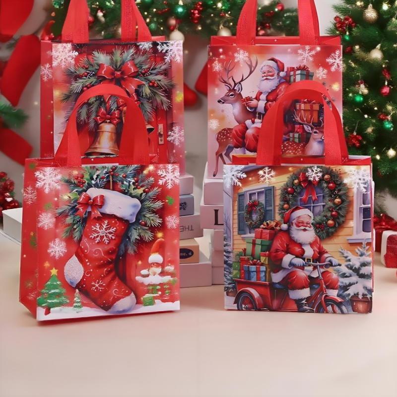 4Pcs Christmas Gift Bag Santa Non-Woven Bag Christmas Decorations For Home 2025 Xmas Navidad Noel Gifts  Year Packaging Bag