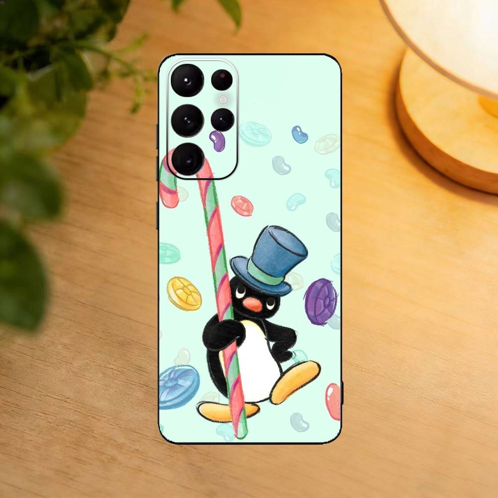 Cartoon Kaiserpinguin Pingu Handyhülle für Samsung S25,24,21,22,23,30,Ultra,20,Plus,Fe,Lite,Note Weiche Schwarze Hülle