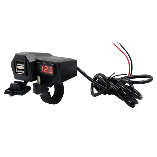 Motorcycle Multifunctional Dual USB Mobile Phone Charger Adapter with Voltmeter