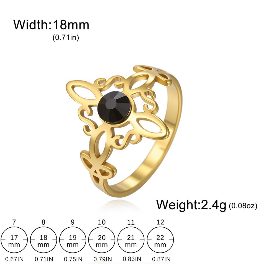 Dreamtimes Witches Knot with Black Ziron Ring Celtic Trinity Knot Stainless Steel Jewelry Gifts for Women