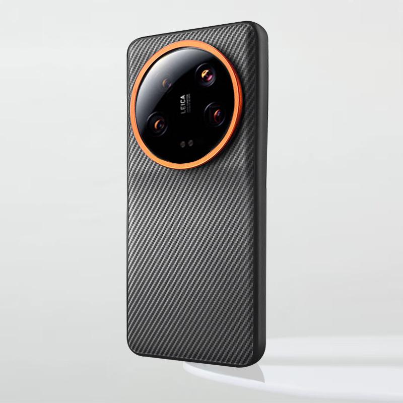 

Чехол для телефона из гладкой кожи с текстурой под карбон для Xiaomi 14 Ultra Mi14 Pro Mi 13 Ultra Защитная крышка с большим отверстием для аппаратной линзы Mi13Ultra чёрный