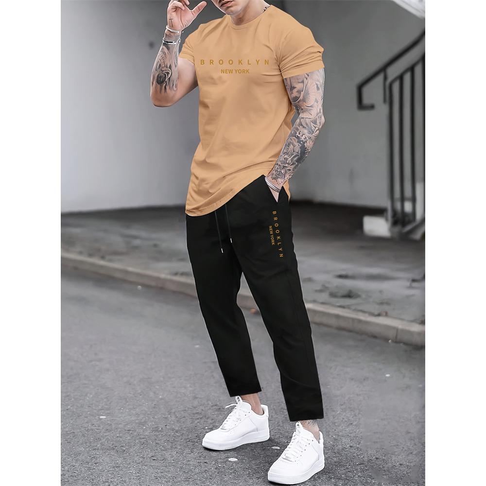 2 Piece Regular Fit Men's Jogger Pants Letter Printed Men's Short Sleeve T-Shirt Set Street Outdoor Casual Fashion Set