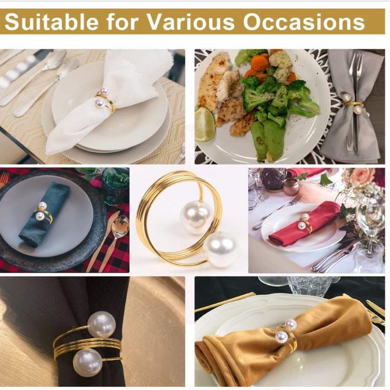 12-2PCS Metal Napkin Ring Imitation Pearls Napkin Buckle Napkin Holders For Wedding Christmas Banquet Home Dining Table Decors