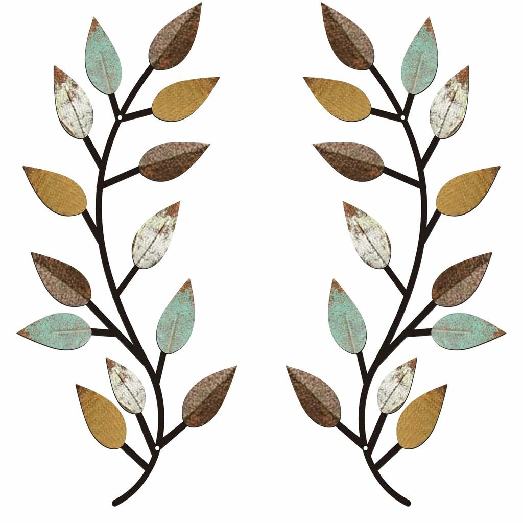 2Pcs Metal Wall Art Leaf Branch Decor Olive Tree Leaves Wall Sculpture for Living Room/Home Decoration